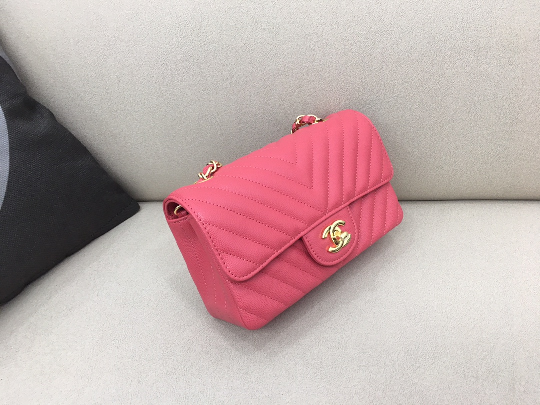 Small Classic Flap Caviar Bag A01116 Rose Red/Gold